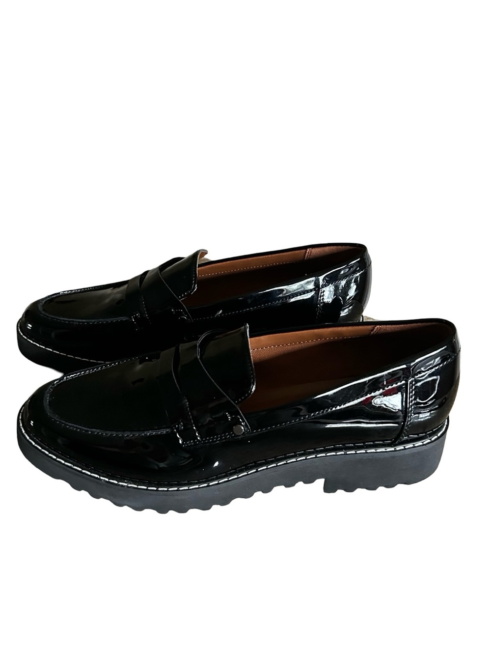 Franco Sarto Black Patent Lug Sole Penny Loafers Size 8.5 - Picture 3 of 9